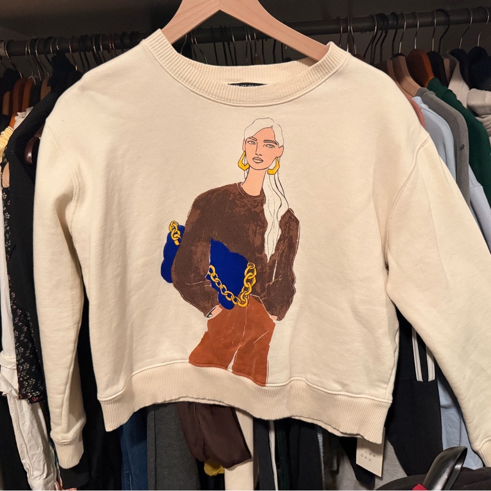 Zara Cream Sweater with Artistic Graphic